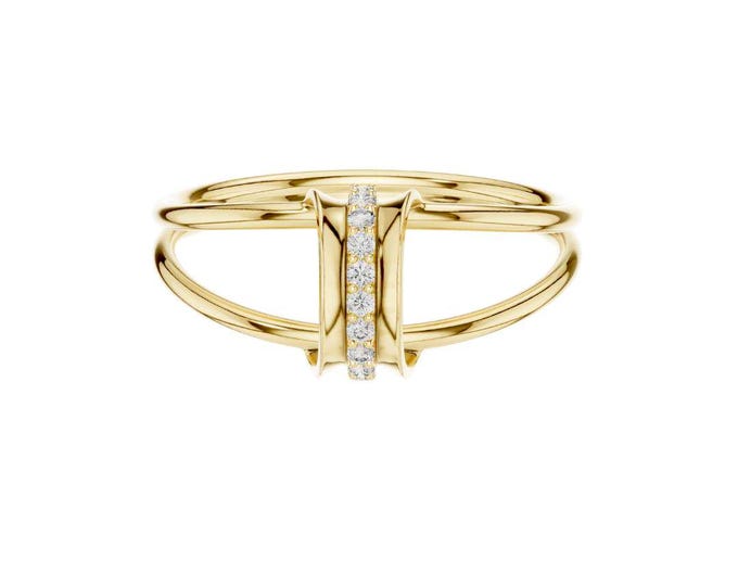 Minimalist Round Moissanite Ring with Diamonds Dainty Stacking Ring Modern Geometric Ring Gold Plated Wedding Ceremony Jewelry for Women