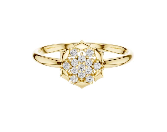 Blossom Floral Cluster Diamond Ring Delicate Engagement Ring Nature Inspired Jewelry Elegant Flower Ring for Her Handmade Gift