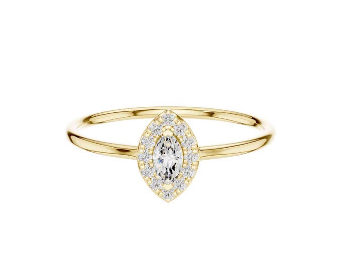Perfect Marquise Diamond Halo Ring Dainty Gold Wedding Ring Minimalist Bridal Ring Jewelry Delicate Promise Ring Stacking Ring Fine Jewelry