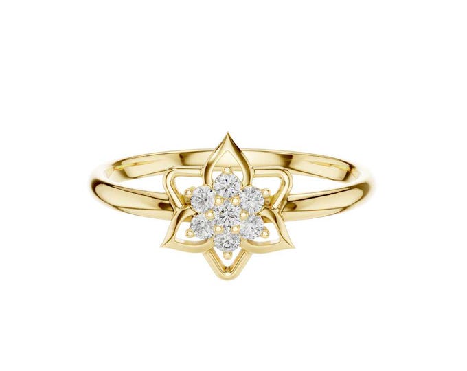 Elegant Gold Floral Diamond Cluster Ring Dainty Everyday Women’s Ring Unique Flower Engagement Ring Anniversary Promise Band Fine Jewelry