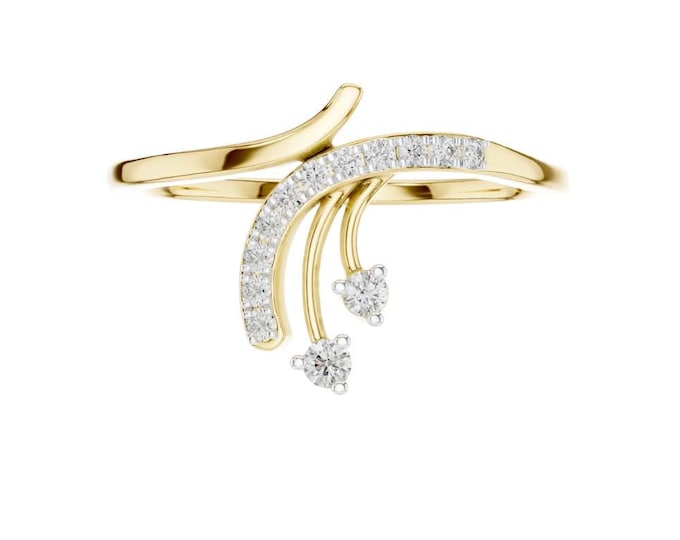 Elegant Gold Diamond Ring with Twisted Design - Dazzling Paved Diamonds & Heart-Shaped Accents - Adjustable Size flower ring gift