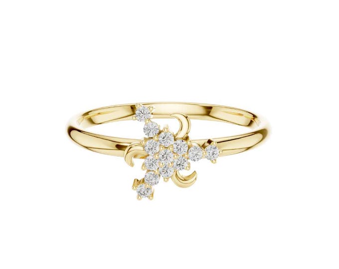 Fantastic Gold Constellation Diamond Ring 14k Celestial Star Cluster Ring Dainty Cosmic Astrology Jewelry Zodiac Gift for Her Stacking Ring