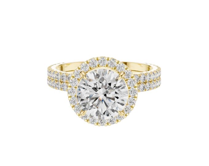 Large Round Halo Moissanite Engagement Ring Double Band Gold Statement Ring Sparkly Pave Diamond Ring Luxury Bridal Jewelry Gift for Her