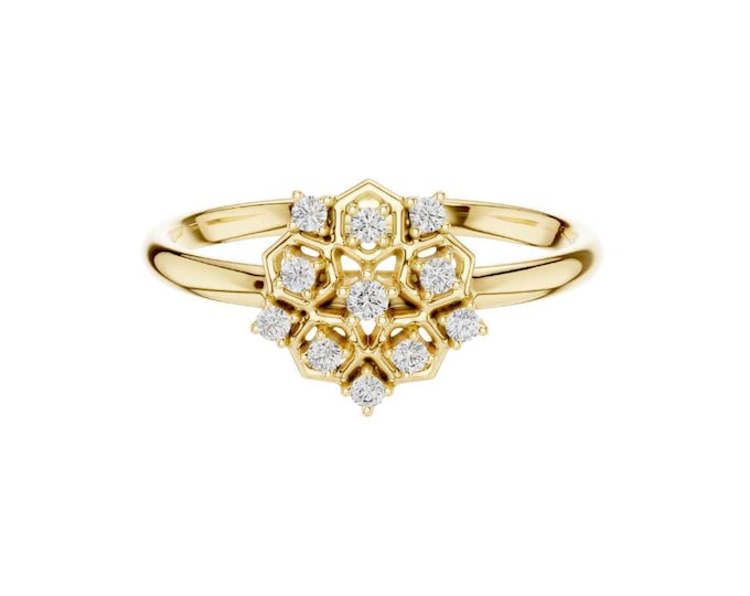 Dazzling Floral Moissanite Diamond Ring Vintage Inspired Statement Ring Delicate Gold Ring Unique Flower Design Wedding Gift for Her