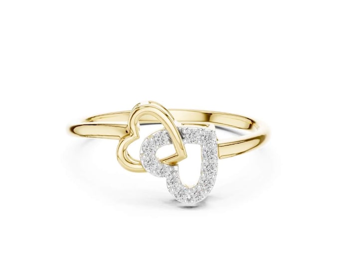 Moissanite Double Heart Ring in 18K Yellow Gold Elegant Promise Ring Jewelry for Engagement Anniversary or Special Occasion Gift