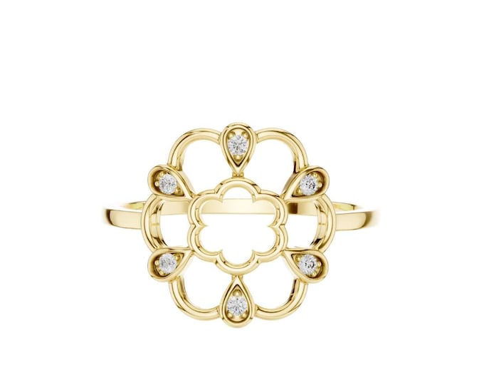 Delicate Gold Floral Ring with Round Cut Moissanite Diamond Accents Minimalist Handmade Fine Jewelry Unique Nature Inspired Ring Perfect