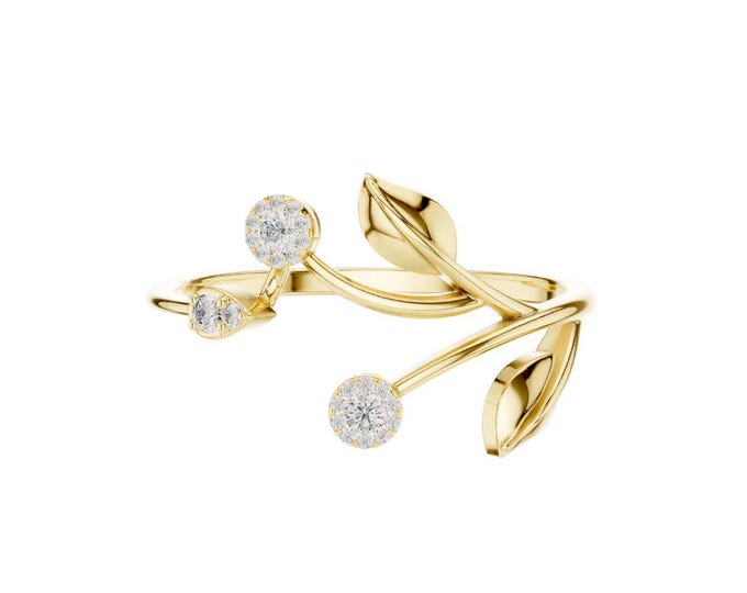 Dazzling Leaf Branch Moissanite Ring Nature Inspired Wrap Ring Dainty Botanical Jewelry Floral Ring Elegant Open Ring Minimalist Gift Ring
