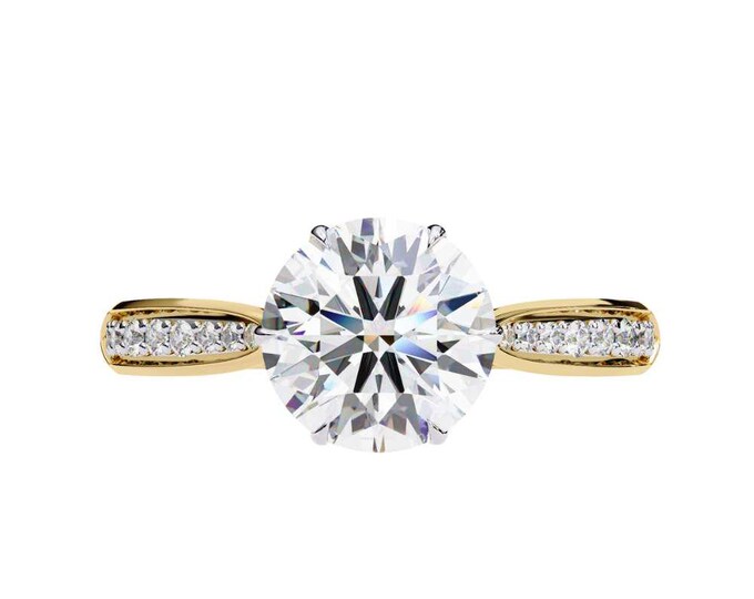 Unique Round Cut Moissanite Ring with Pave Diamonds Classic Solitaire Engagement Ring in Gold, Silver, Rose Gold Timeless Bridalset Jewelry