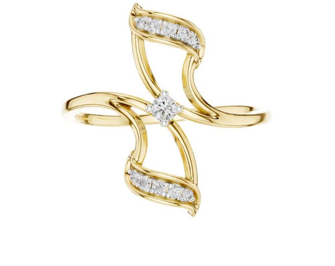 Exquisite 14K Gold Diamond Ring for Women Unique Floral Cross Petal Design with Sparkling Accent Diamonds Elegant Fine Jewelry gift