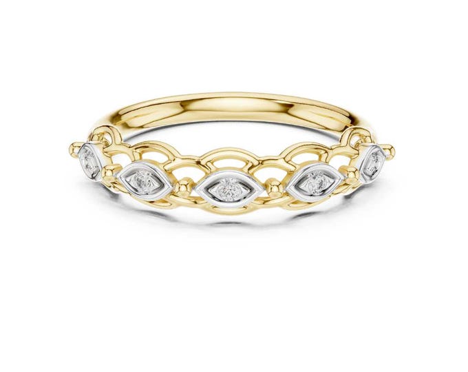 Moissanite Round Cut Eternity Band in Delicate Gold Vintage Style Stackable Ring Timeless Bridal Jewelry Elegant Anniversary or Wedding Band