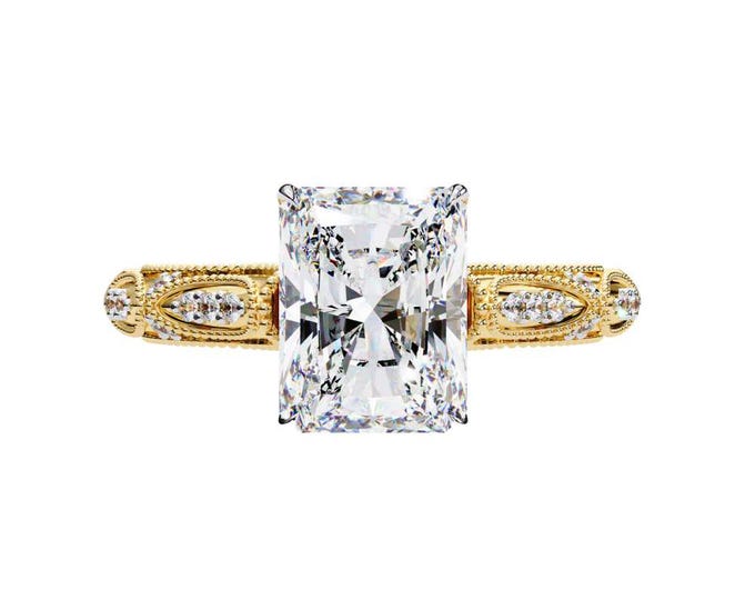Princess Cut Solitaire Engagement Ring with Diamond Accented Yellow Gold Band Elegant Three-Stone Inspired Design for Special