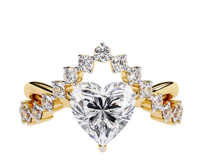 Heart Diamond Engagement Ring Gold Statement Bridal Unique Wedding Band Set Elegant Anniversary Jewelry Luxury Fine Custom Ring for Her