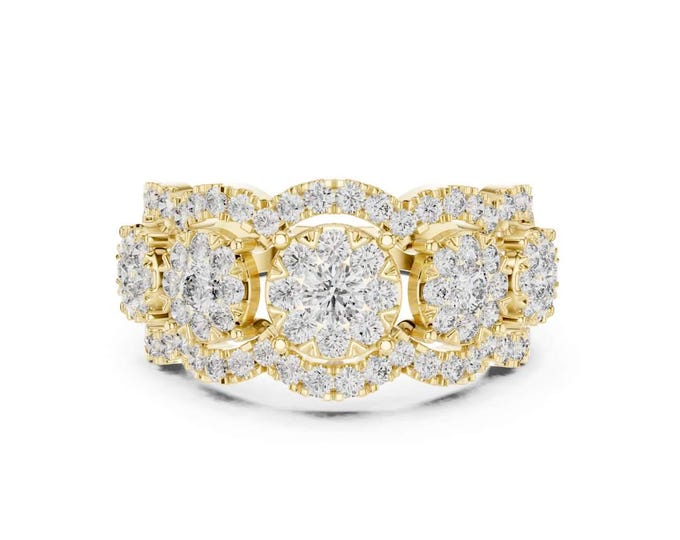 Triple Halo Moissanite Ring with Round Cut in Gold Elegant Bridal Jewelry for Engagement Anniversary or Special Occasion Gift