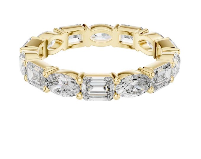 2.16 CT Emerald and Oval Cut Moissanite Eternity Band Ring Eternity Wedding Band Luxury Moissanite Anniversary Ring Stackable Bridal Jewelry