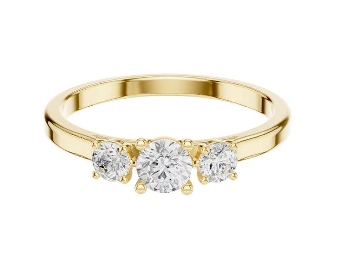 Three Stone Moissanite Diamond Ring Dainty Round Cut Trio Ring Minimalist Anniversary Ring Promise Ring Unique Gold Jewelry Gift for Her