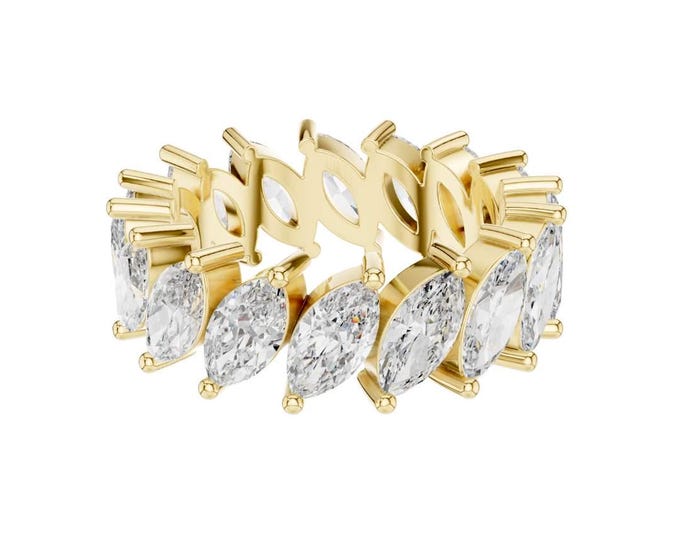 Stunning Gold Marquise Cut Diamond Band Ring Elegant Luxury Statement Jewelry Unique Wedding Sparkling Anniversary Gift for Her
