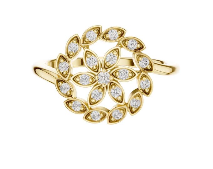 Floral Diamond Cluster Ring in 18K Yellow Gold Nature Inspired Petal Design Ring Dainty Gold Flower Ring Elegant Statement Jewelry Gift