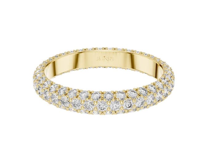 Thin Moissanite Eternity Band Dainty Gold Stacking Ring 14K Gold Wedding Band Sparkling Pave Moissanite Ring Minimalist Jewelry Gift