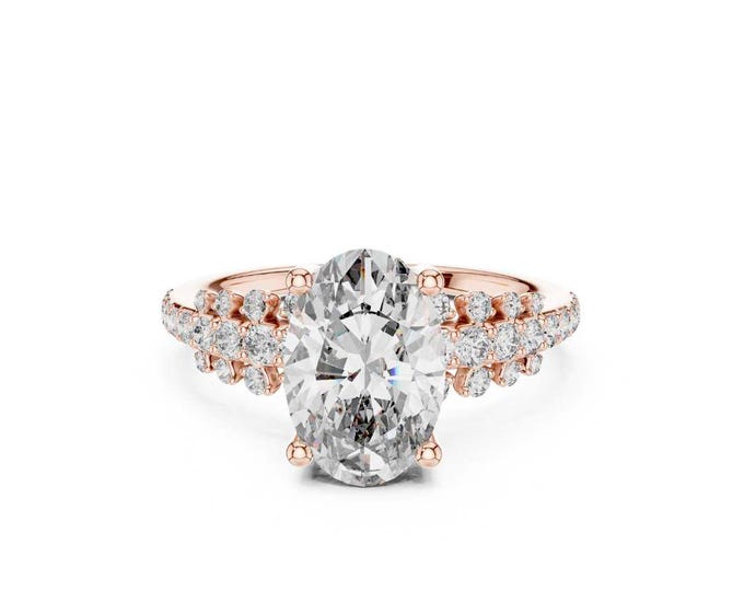 Double Band Ring Unique Oval Cut Moissanite Engagement Ring Rose Gold  Wedding Ring Elegant Bridal Ring Anniversary Gift for Her
