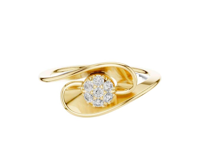 Classic Bypass Ring with Moissanite Diamond Cluster Unique Modern Gold Ring Elegant Swirl Design Dainty Statement Jewelry Gift for Her