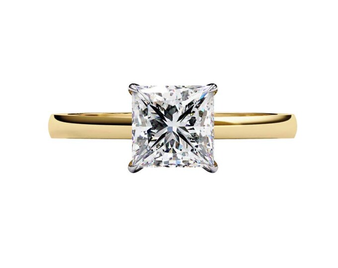 Minimalist Bridal Princess Cut Moissanite Solitaire Ring in Yellow Gold Classic Square Engagement Ring Elegant  Jewelry Gift for Her