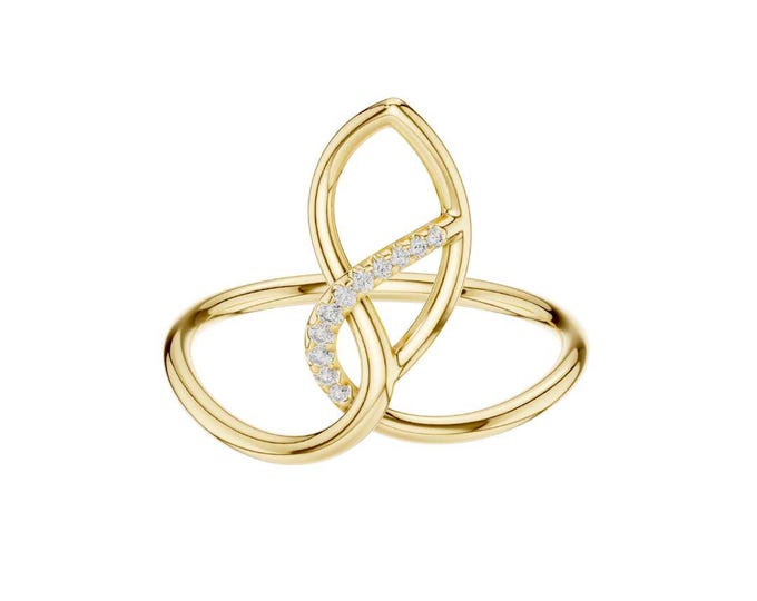 Infinity Twist Round Moissanite Ring with Diamond Accents Elegant Interlocking Loop Design Modern Ring for Women Unique Fine Jewelry Gift