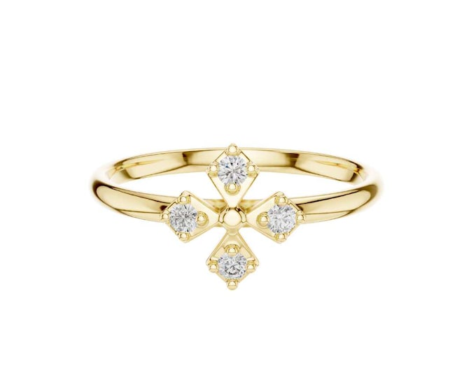 Dazzling Round Diamond Starburst Ring Dainty 14k Gold Plated Ring with Moissanite stones Minimalist Geometric Statement Jewelry Gift for Her