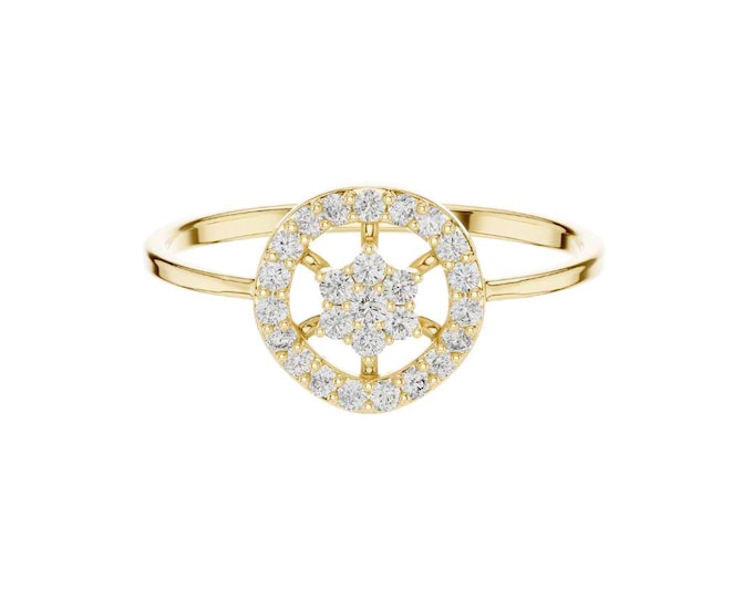 Round Moissanite Starburst Diamond Ring Dainty Celestial Ring Unique Gold Stackable Ring Gift for Her Fine Jewelry Minimalist Style