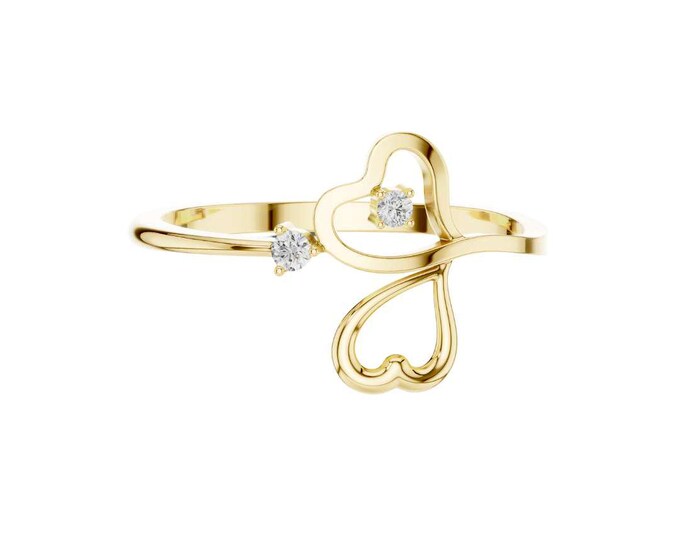 Double Heart Moissanite Diamond Ring with Diamond Accents Romantic Promise Ring Dainty Love Jewelry Elegant Anniversary Gift for Her