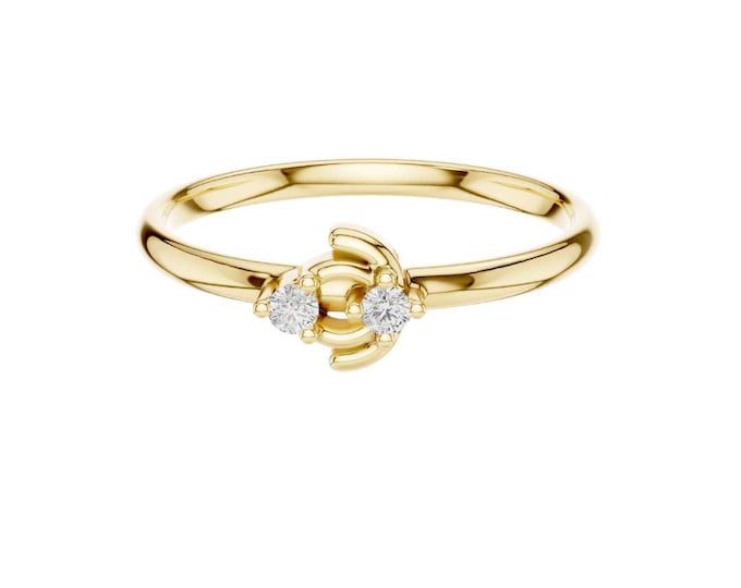 Elegant Gold Diamond Ring Unique Swirl Gold Band with Small Diamonds Dainty Minimalist Ring Fine Jewelry Gift for Her Promise Everyday Ring