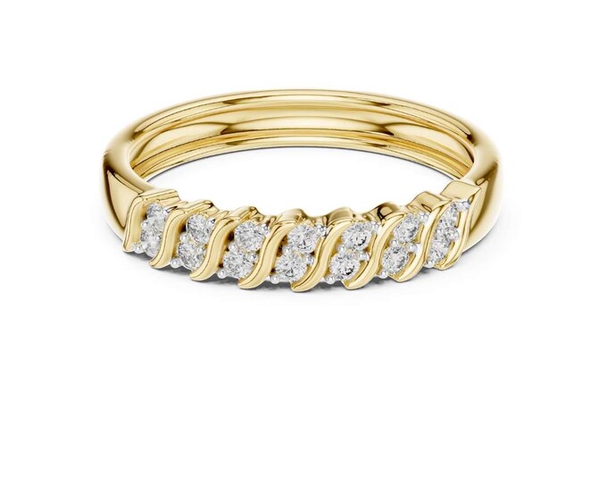 Moissanite Gold Twist Band Ring Elegant Dainty Stacking Jewelry Inspired by Modern Minimalist Design for Engagement Girl