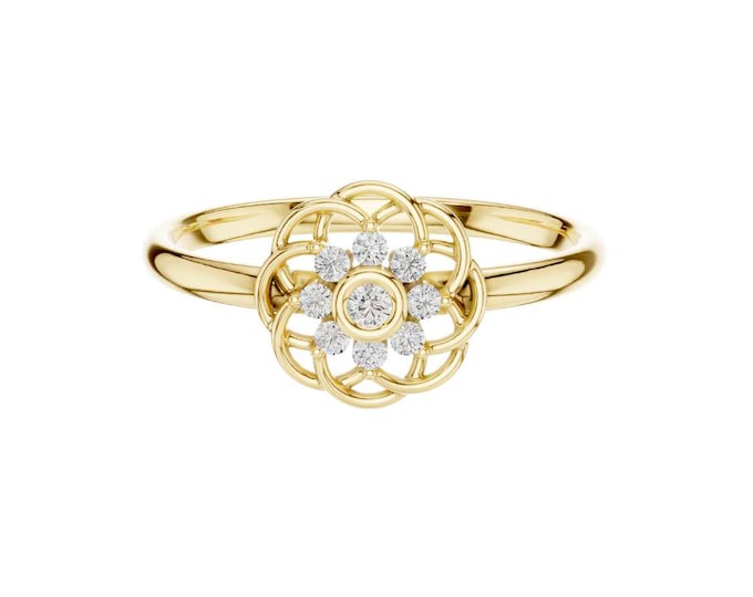 Gold Flower Diamond Ring Delicate Floral Design Elegant Gold Ring for Women Unique Handmade Jewelry Gift for Her Promise Ring Fine Jewelry