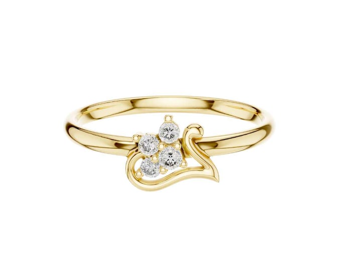 Romantic Ring with Diamond Trio and Elegant Heart-Inspired Design Dainty Fine Jewelry for Women, Perfect for Promise, Anniversary