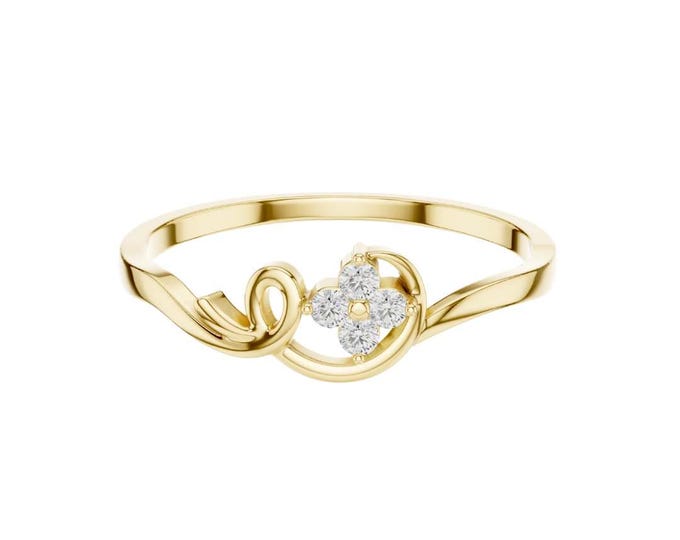 Floral Cluster Moissanite Ring in Gold Delicate Solitaire Ring with Leaf Inspired Design Dainty Promise or Anniversary Jewelry Gift