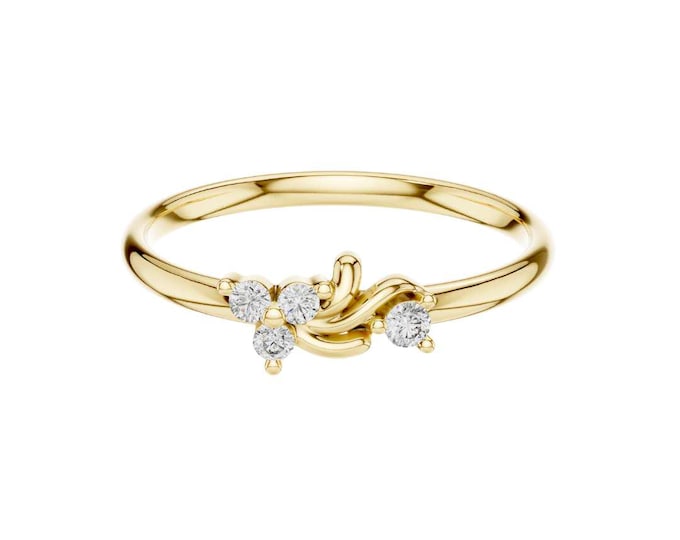 Gold Vine Diamond Ring Dainty NatureInspired Ring for Her Minimalist Swirl Promise Ring Elegant Gold Stackable Ring Handmade Organic Jewelry