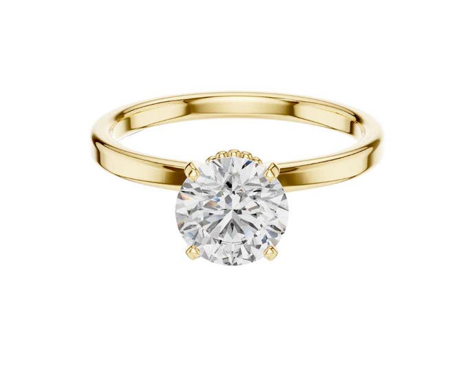 Hot Selling Solitaire Ring Round Cut Moissanite Diamond Ring Yellow Gold Ring Classic Minimalist Bridal set Ring Dainty Gold Ring for Her