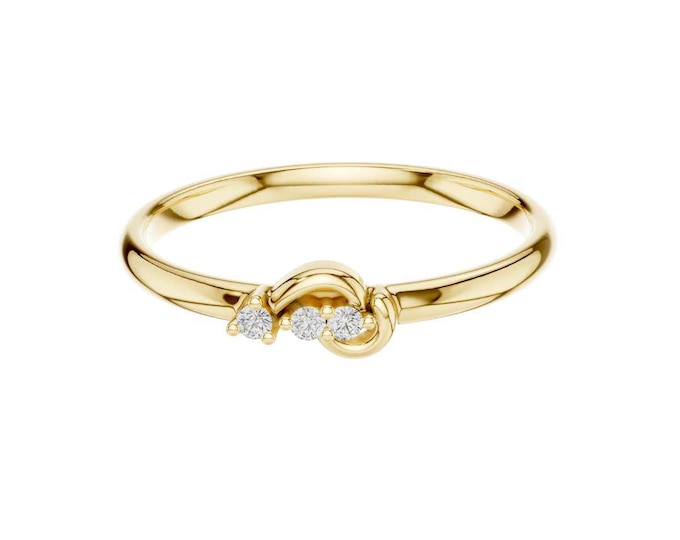 Elegant Gold Knot Ring with Three Dainty Round-Cut Diamonds Minimalist Promise Ring for Women, Dainty Gold Stackable Ring, Fine Jewelry Gift
