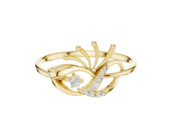Elegant Round Leaf Moissanite Ring Nature Inspired Branch Design with Diamond Accents Dainty Minimalist Excellent Jewelry Gift for Her
