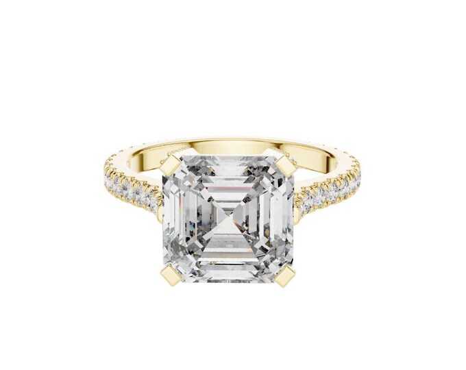 4.44 TCW Round Brilliant Cut Pave Ring in Gold Prong Inspired Design with Diamond Accents Unique Bridal Jewelry for Her