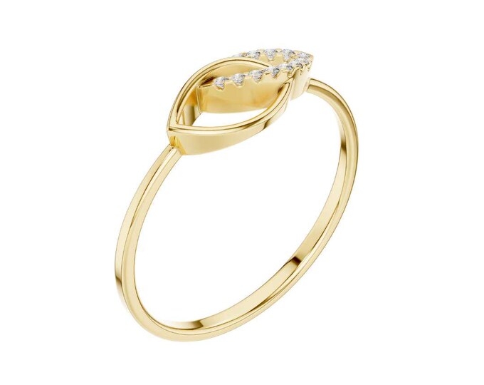 Elegant Leaf Ring with Moissanite Round Stones Delicate Minimalist Leaf shaped  Band Dainty Gold Ring for Women Nature Inspired Jewelry Gift
