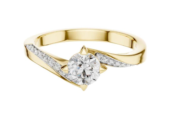 Elegant Round Solitaire Diamond Ring Gold Split Shank Engagement Ring Modern Promise Ring Dainty Fine Jewelry Gift for her spilt shank ring