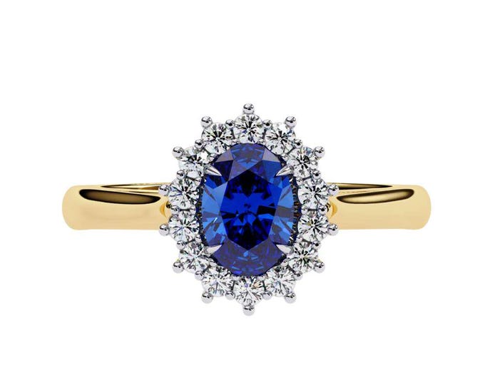 Oval Blue Sapphire Ring with Diamond Halo Vintage Inspired Sapphire and Diamond Ring for Women Unique Bridal Jewelry Classic Promise Ring