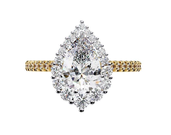 Cocktail Yellow Gold with Elegant Side Accents Pear Cut Moissanite Engagement Ring in Unique Bridal Jewelry Timeless Proposal Gift