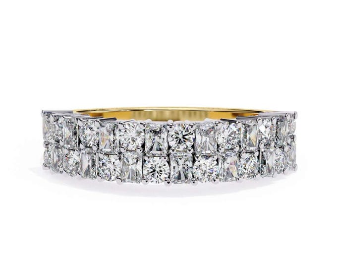 Luxurious Double Row Moissanite Eternity Band with Round Brilliant Stones Luxurious Sparkling Stacking Ring Elegant Jewelry Gift for Women
