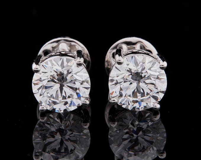 2 CT Round Cut Button Prong Moissanite 14k Solid White Gold Diamond Earring Studs Earrings Wedding Anniversary Gift For Her.