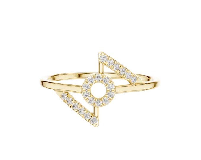 Modern Geometric Ring Asymmetrical Moissanite Diamond Ring Unique Statement Ring Contemporary Dainty Jewelry Bold Minimalist Ring for Women