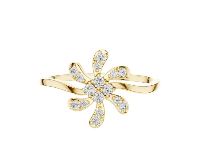 Trendy Flower Ring Diamond Petal Splash Ring Artistic Floral Statement Jewelry Dainty Modern Gold Ring Unique Wedding Gift for Her
