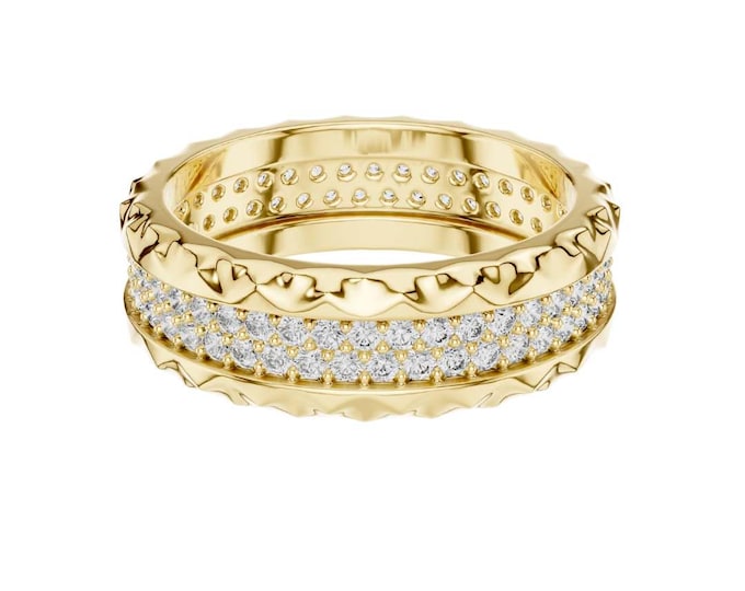 Spiked Edge Stacking Ring Gold Moissanite Eternity Band  Dainty Gold Statement Ring Moissanite Wedding Band Luxury Gift for Her
