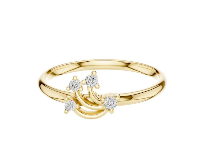 Dainty Gold Floral Ring  14k Gold Diamond Cluster Ring Minimalist Gold Ring for Her  Nature-Inspired Stackable Ring  Promise Ring Gift
