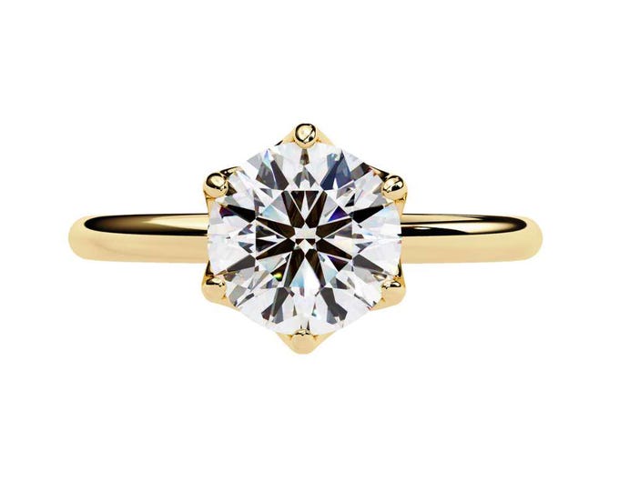 Sparkling Round Brilliant Cut Diamond Solitaire Ring Minimalist 14K Gold Band Classic and Elegant Engagement Ring Timeless Fine Jewelry Gift